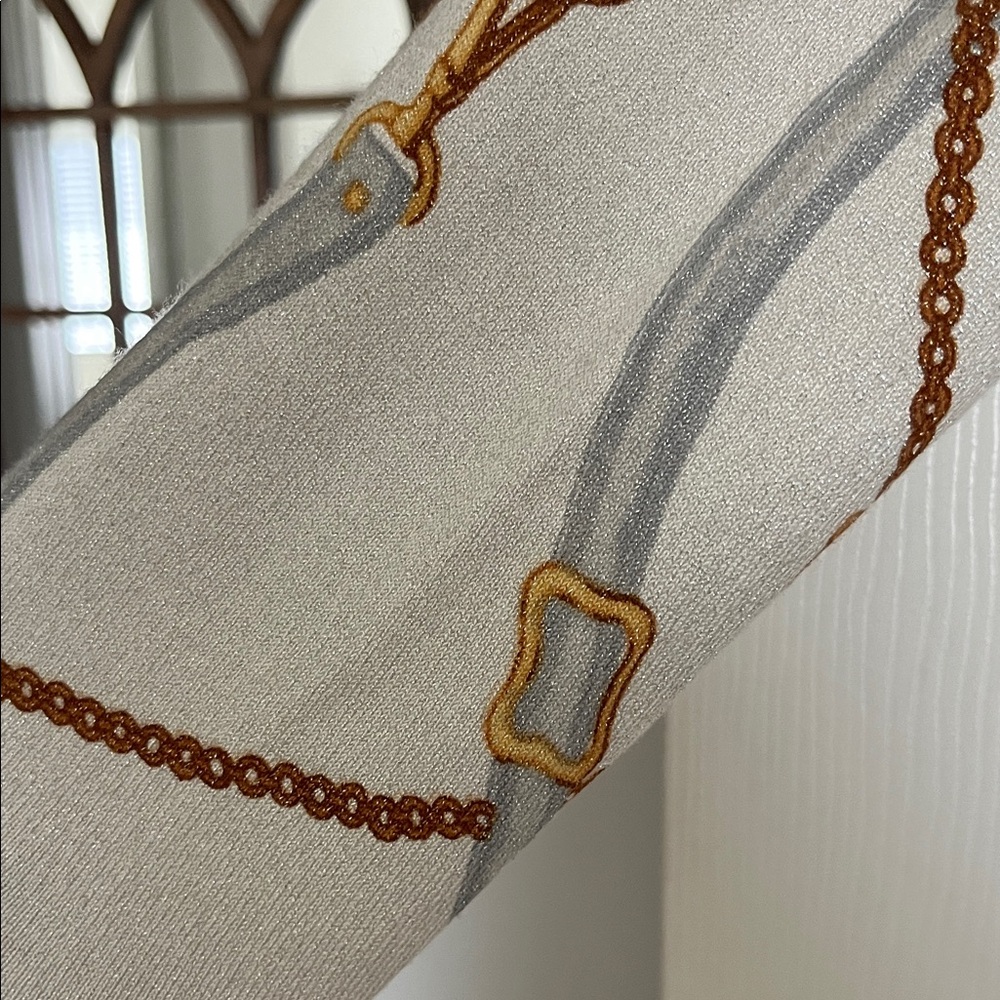 Chico's Cream Sweater with Gray and Gold Chain Print - Picture 3 of 5